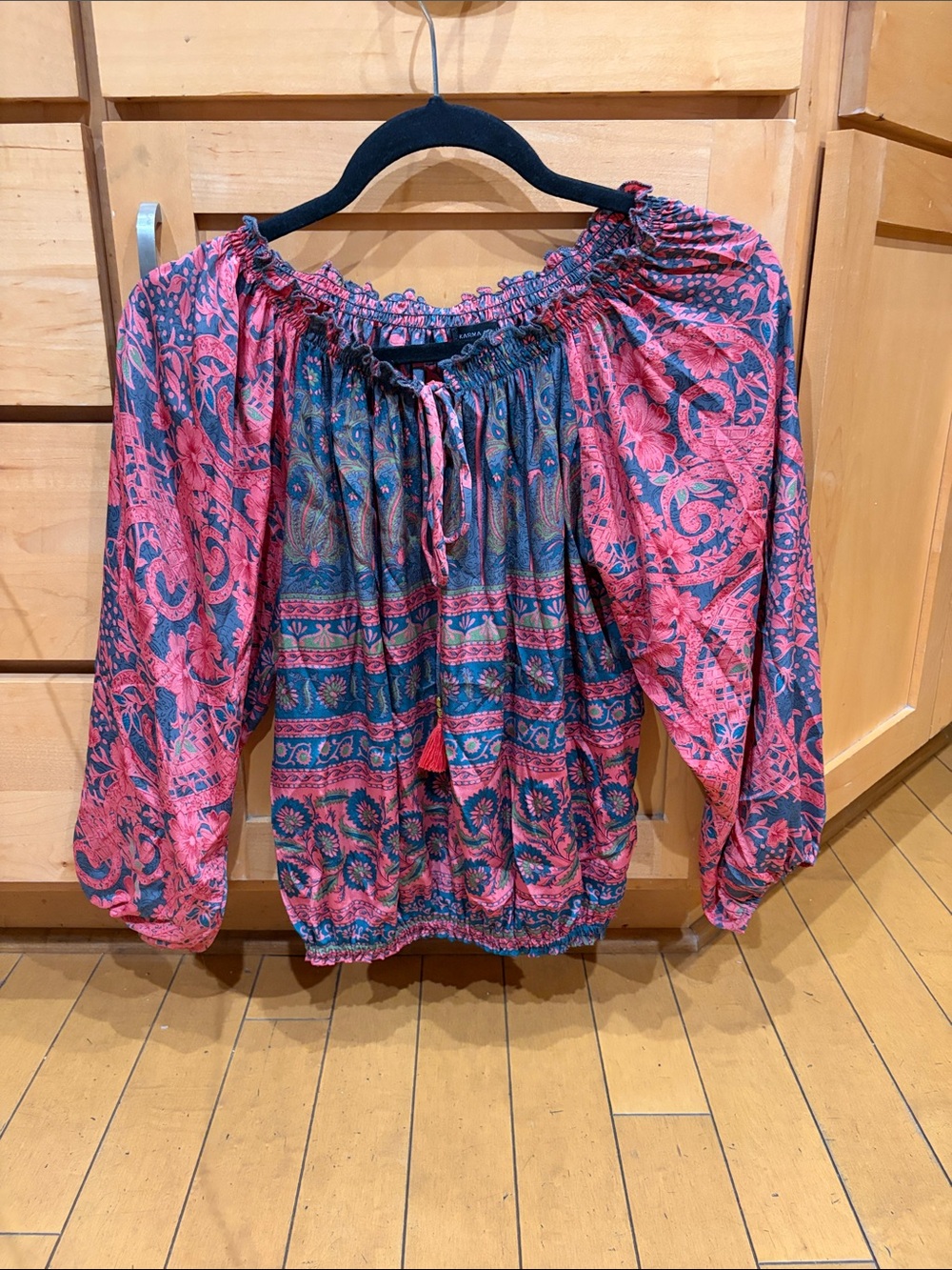 Bohemian Off-Shoulder Blouse in Pink and Navy one size